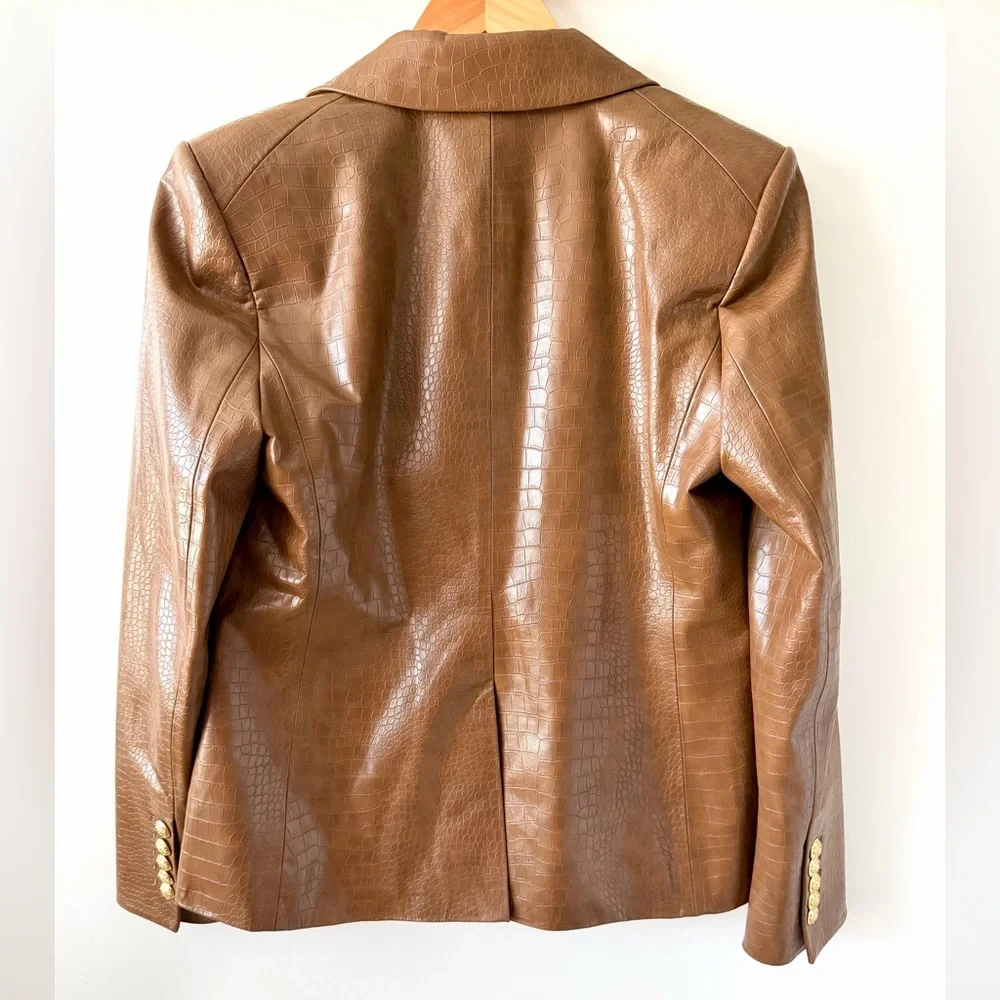VERONICA BEARD | Lawrence Dark Camel Croc Faux Leather Dickey Jacket Size 12 - Picture 6 of 9